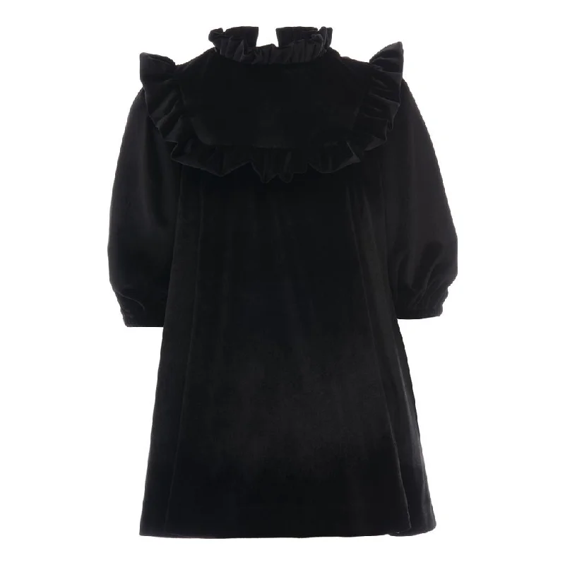 Black Ruffle Velvet Dress Club unclassified dresses