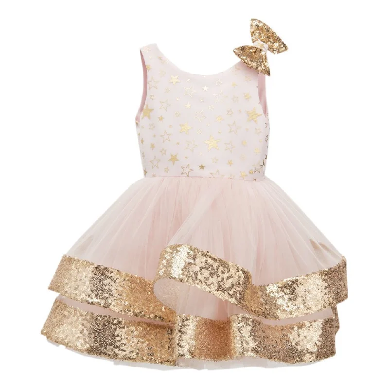 Pink Glitter Gold Star Dress Comfortable unclassified dresses