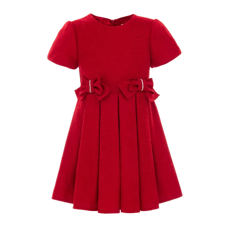 Red Harleigh Double Bow Pleated Dress Open-back unclassified dresses