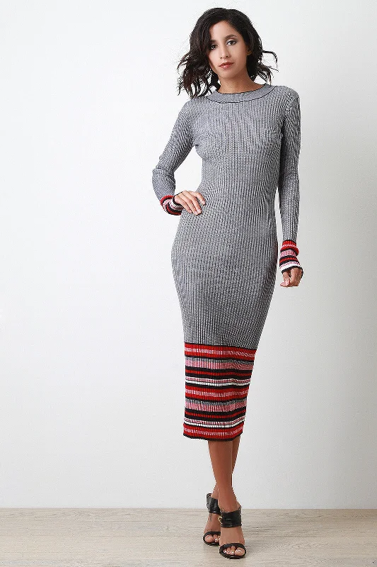 Striped Hem Ribbed Knit Dress Y2K unclassified dresses