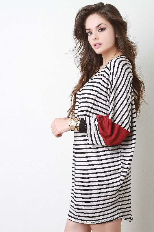 Striped Dolman Sleeve Tunic Dress Lace unclassified dresses