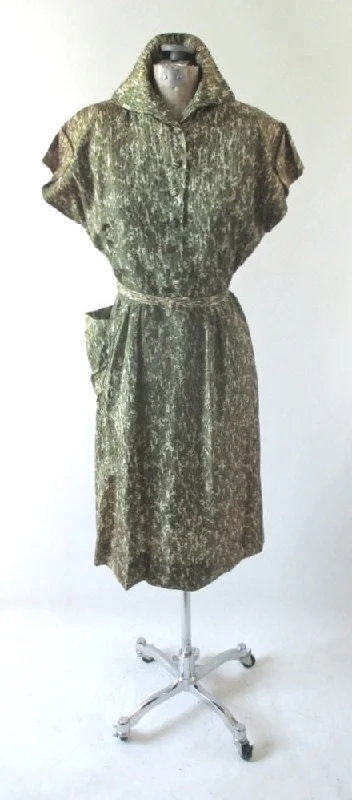 Vintage 40's Green Casual Day Dress M Open-back unclassified dresses