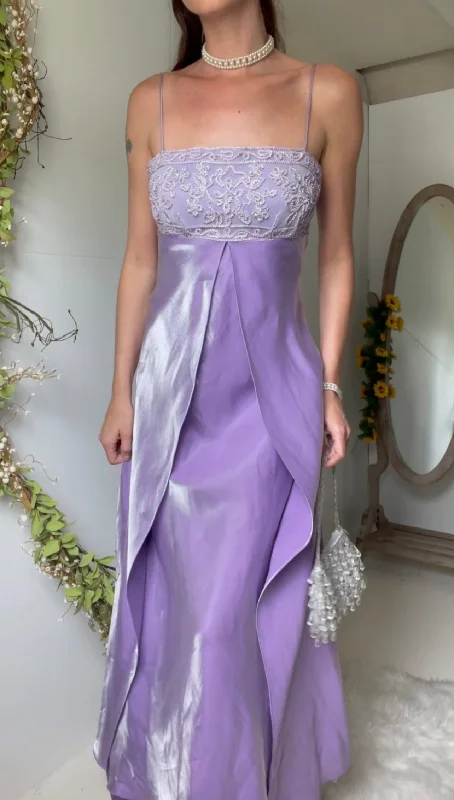 Vintage 90's shiny lavender split gown Breathable unclassified dresses