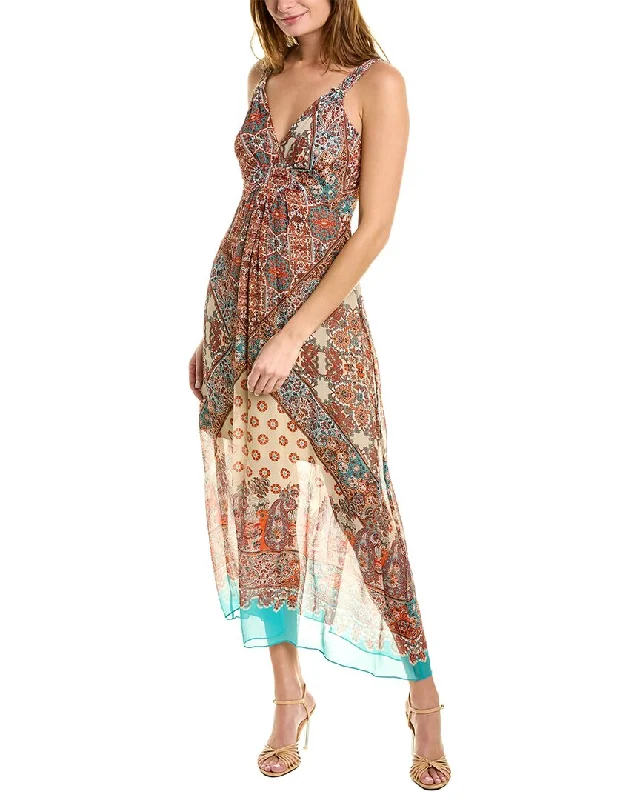 Elie Tahari Silk Maxi Dress Boho Chic Maxi