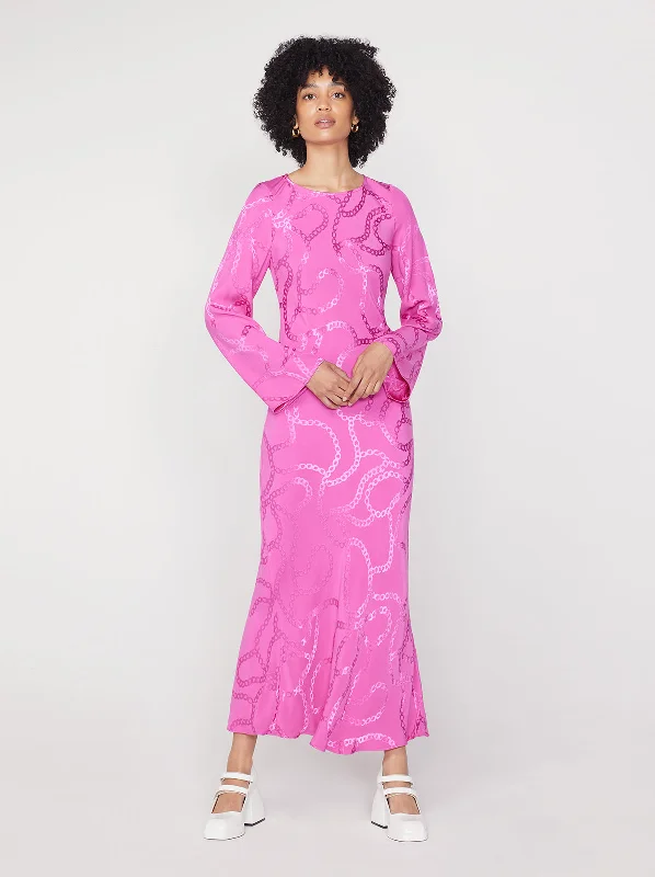 Keira Pink Chain Jacquard Maxi Dress Casual Maxi Skirt