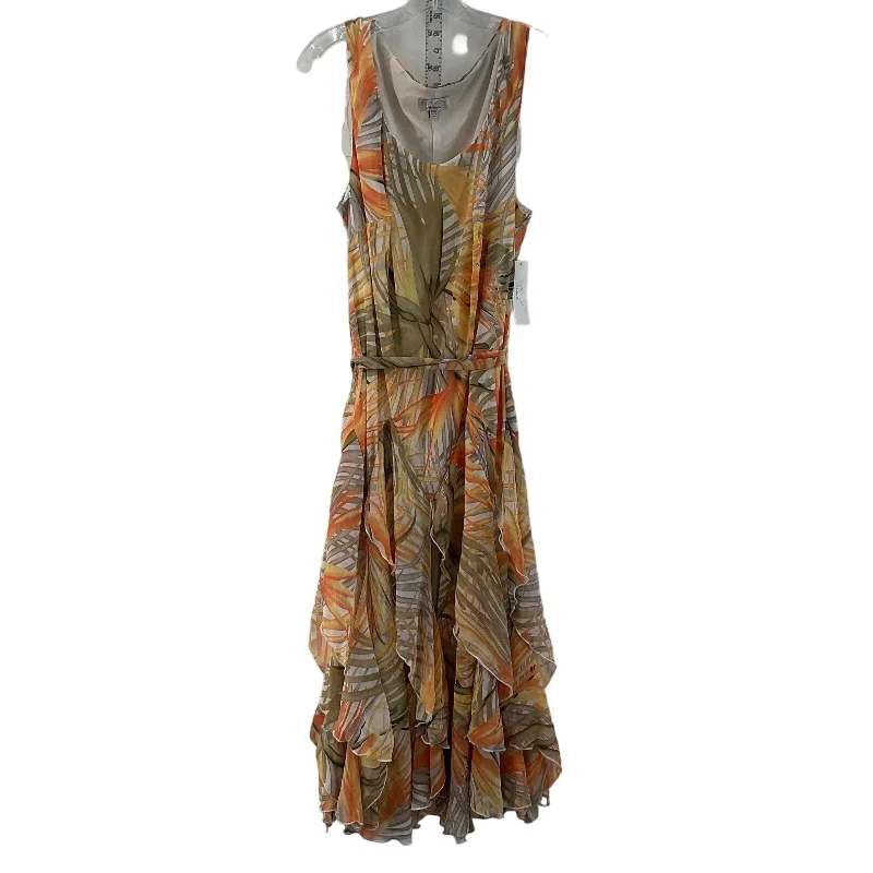 NWT Signature Robbie Bee Orange Tan Tropical Womens Long Tank Dress 22W Plus Embellished Maxi Skirt