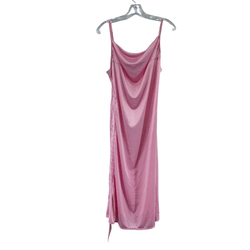 Preowned Pink Drawstring Adjustable Cowl Neck Long Slip Dress Women’s Large Front Slit Skirt