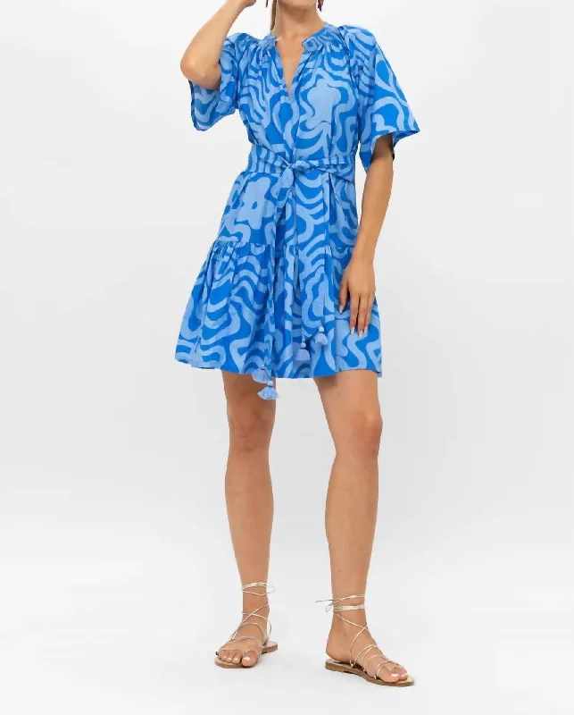 Raglan Belted Mini Dress In Blue Button-up Mini Skirt