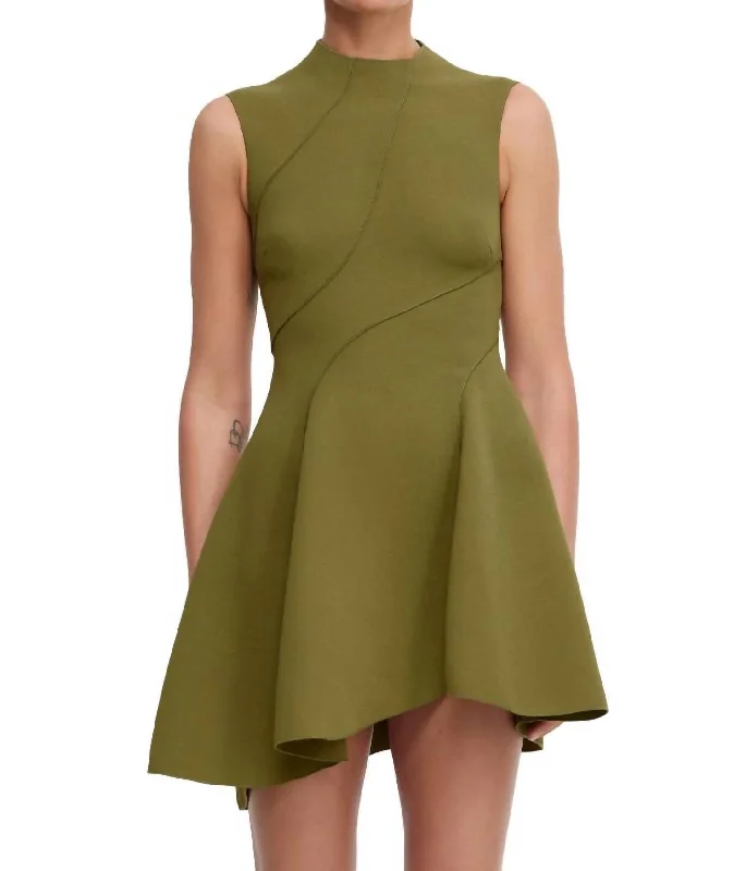 Rowe Mini Dress In Olive Floral A-line Skirt