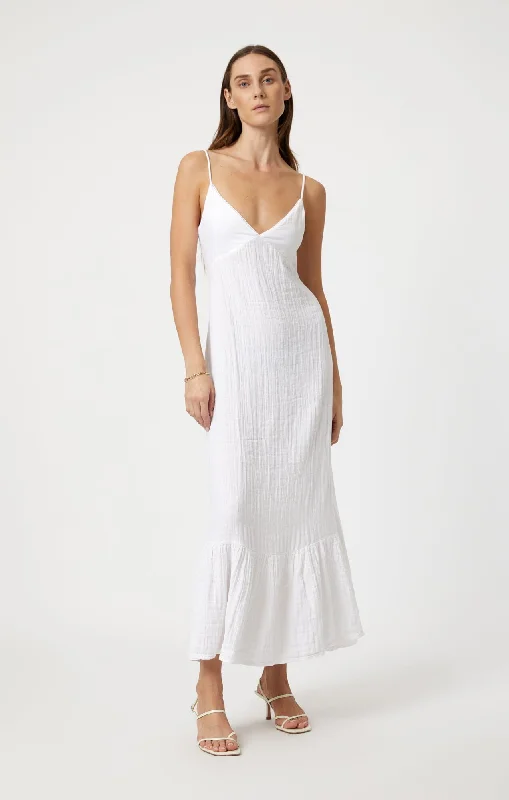 WOVEN MAXI DRESS IN WHITE Button-front Maxi Skirt