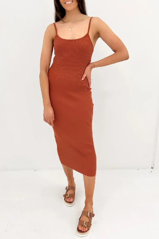 Greta Knit Midi Dress Rust Slim Midi Skirt