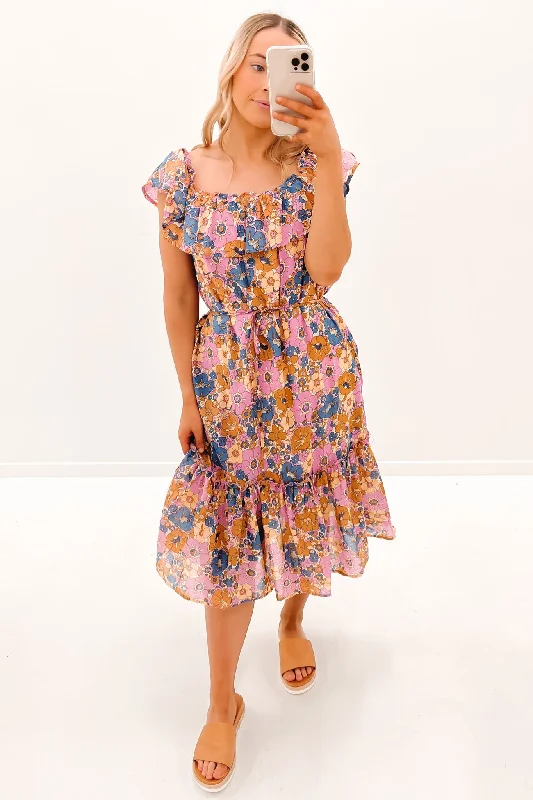 Isla Midi Dress Retro Floral Stylish Midi Skirt