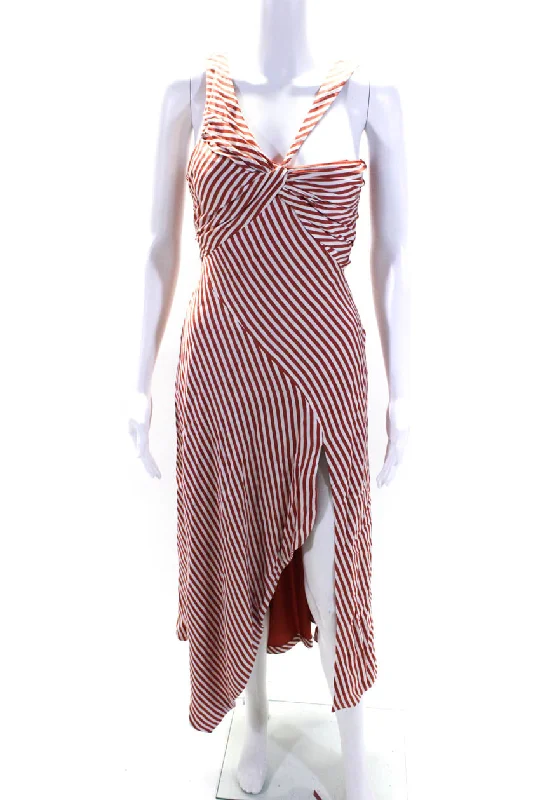 Jonathan Simkhai Womens Striped Satin Halter Midi Dress Red White A-line Midi Skirt