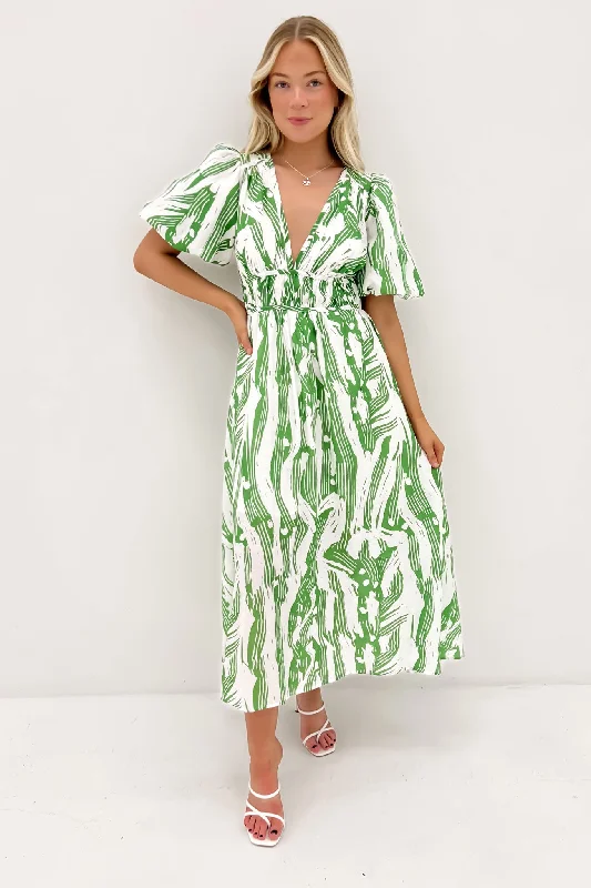 Marcus Midi Dress Green Jungle Ruffled Midi Skirt