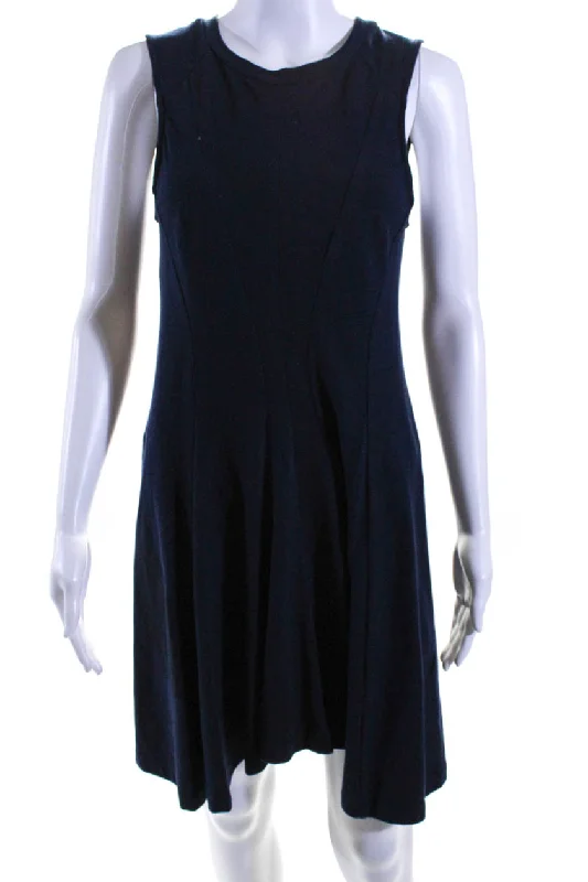 Marni Women's Round Neck Sleeveless Fit Flare Midi Dress Navy Blue Maxi Length Midi