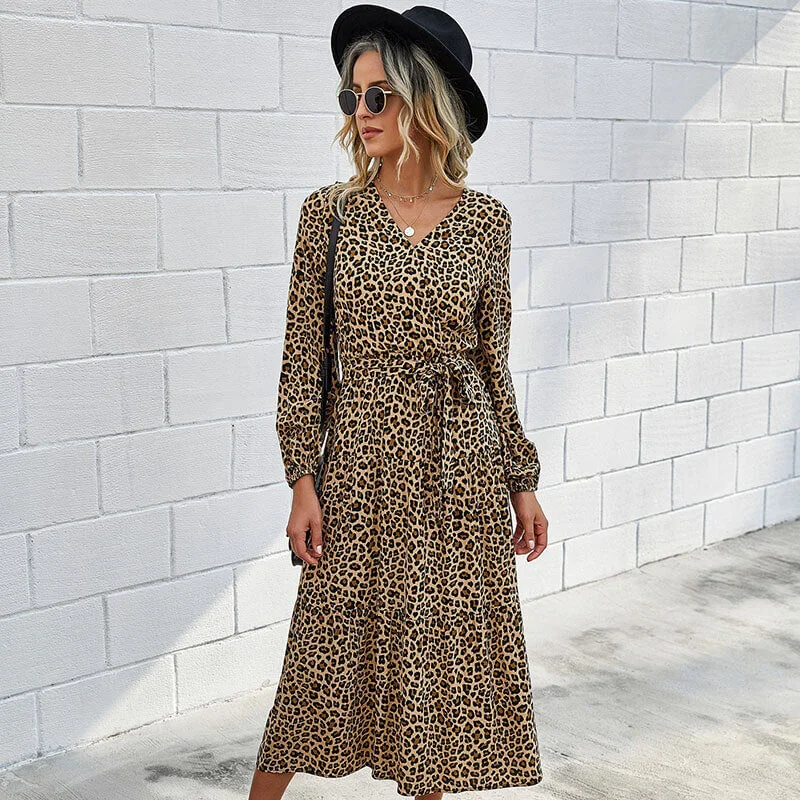 OL Printed Tie Waist Midi Dress Midi Skirt Fashion