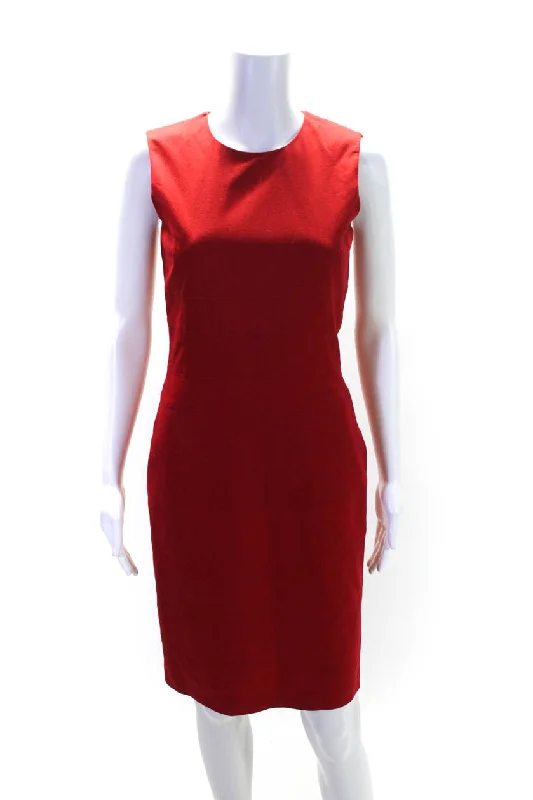 Strenesse Womens Wool Tiered Zippered Sleeveless Midi Sheath Dress Red Wrap Midi Skirt