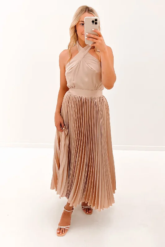 Tylar Midi Dress Champagne Boho Midi Skirt