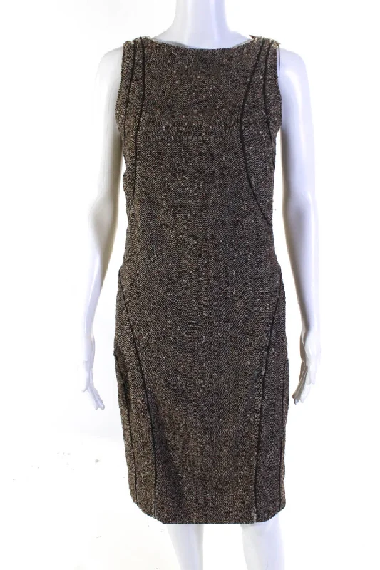 Valentino Womens Vintage Herringbone Tweed Midi Sheath Dress Brown Midi Skirt Look