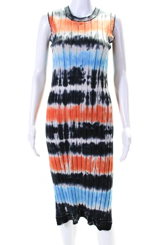 Victoria Victoria Beckham Women's Sleeveless Ribbed Midi Dress Tie Dye Cozy Midi Dress